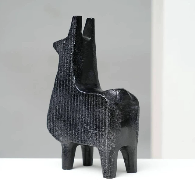 Alt view image 3 of 5 - Ribbed Llama Sculpture Aluminum Table Décor Inchx, Black