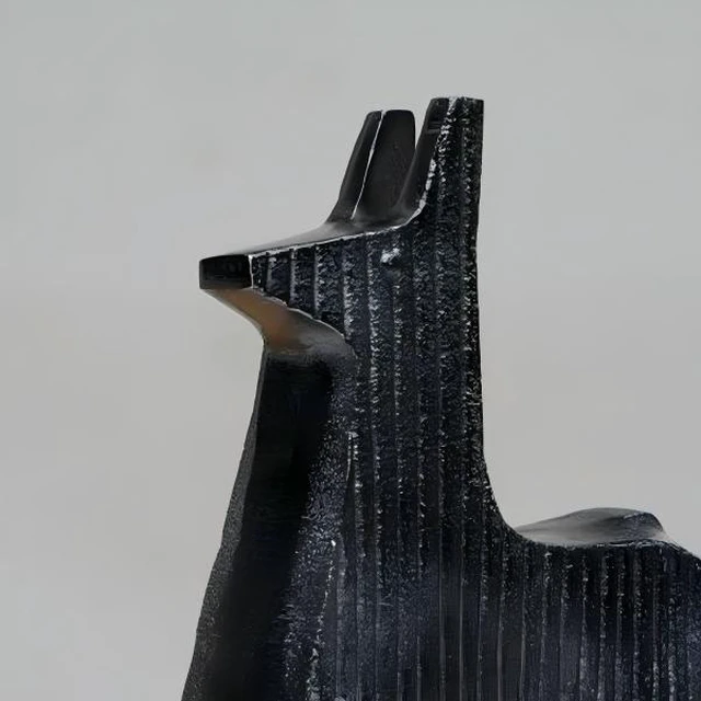 Alt view image 4 of 5 - Ribbed Llama Sculpture Aluminum Table Décor Inchx, Black