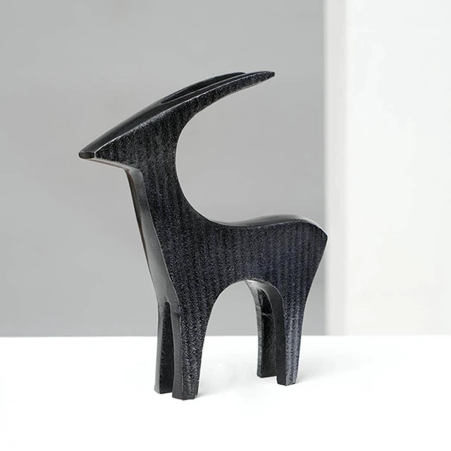 Main image of Ribbed Deer Sculpture Aluminum Table Décor, 6, Black