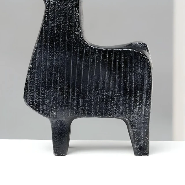 Alt view image 5 of 5 - Ribbed Llama Sculpture Aluminum Table Décor Inchx, Black