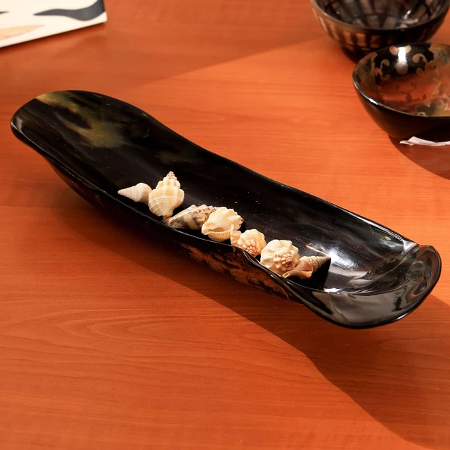 Main image of Handmade Nature Horn Decorative Tray Mixed Horn Finish, Black, Bone