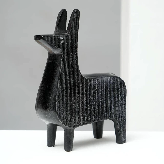 Main image of Ribbed Llama Sculpture Aluminum Table Décor-6, Black, Aluminium