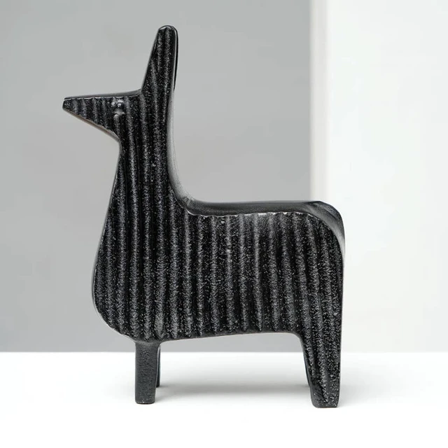 Alt view image 3 of 5 - Ribbed Llama Sculpture Aluminum Table Décor-6, Black, Aluminium