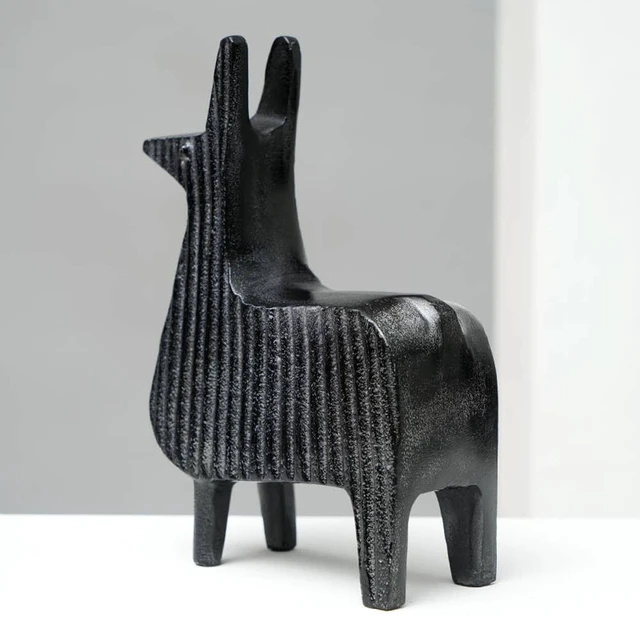Alt view image 5 of 5 - Ribbed Llama Sculpture Aluminum Table Décor-6, Black, Aluminium