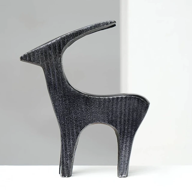 Alt view image 2 of 5 - Ribbed Deer Sculpture Aluminum Table Décor, 7 1.5, Black, Aluminium