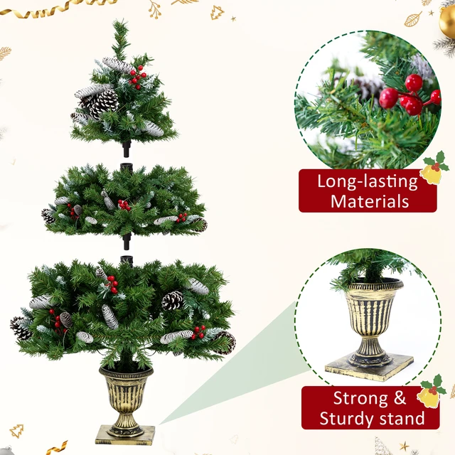 Alt view image 5 of 7 - 6 Piece Christmas Tree Set Trees with Bases, Pre Lit Wreath Garland White Lights Easy Shape and Wobble for Indoor