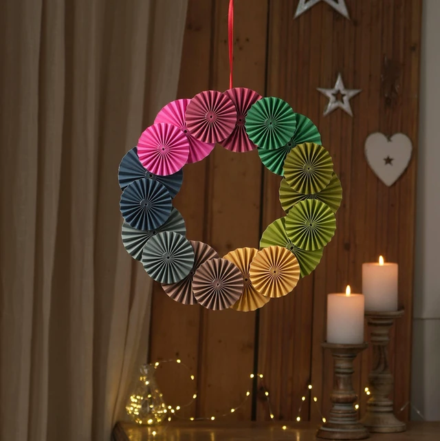 Main image of Handcrafted Holiday Paper Blossom Wreath Festive Decor, Multi