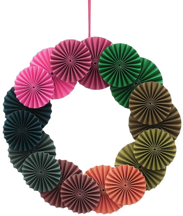 Alt view image 4 of 5 - Handcrafted Holiday Paper Blossom Wreath Festive Decor, Multi
