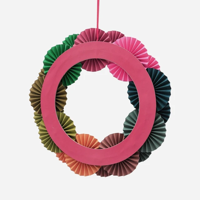 Alt view image 3 of 5 - Handcrafted Holiday Paper Blossom Wreath Festive Decor, Multi
