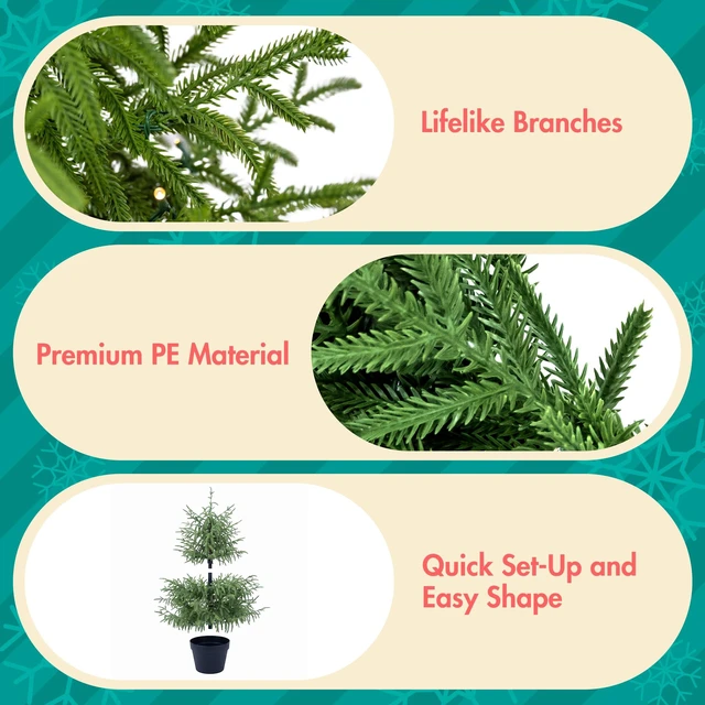 Alt view image 4 of 7 - 4 Piece Christmas Tree Set Trees with Bases, Pre Lit Wreath Garland White Lights Easy Shape and Wobble for Indoor
