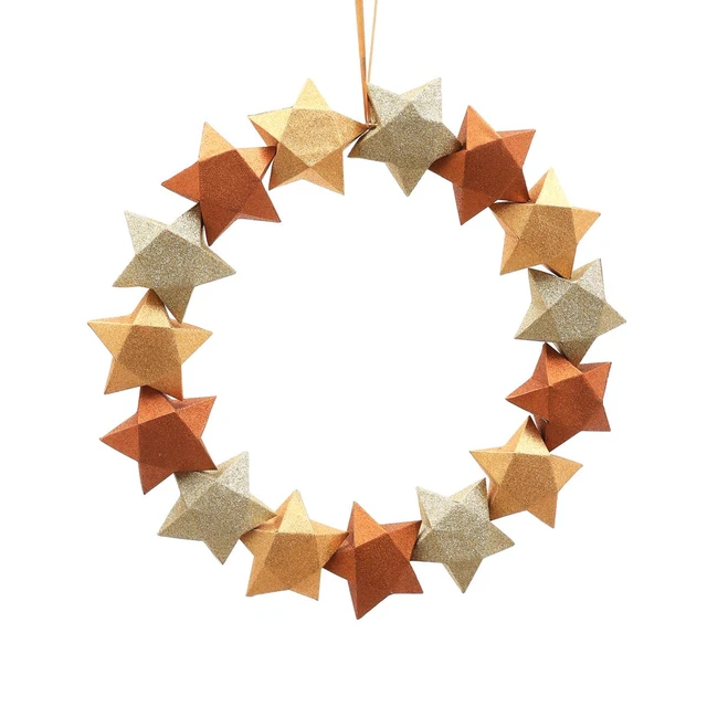 Alt view image 2 of 5 - Handcrafted Holiday Paper Blossom Wreath Festive Decor, Copper