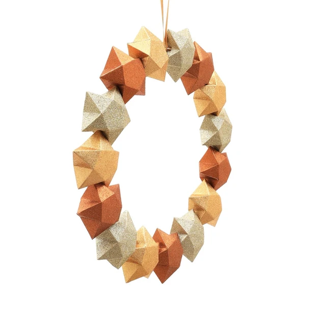 Alt view image 3 of 5 - Handcrafted Holiday Paper Blossom Wreath Festive Decor, Copper