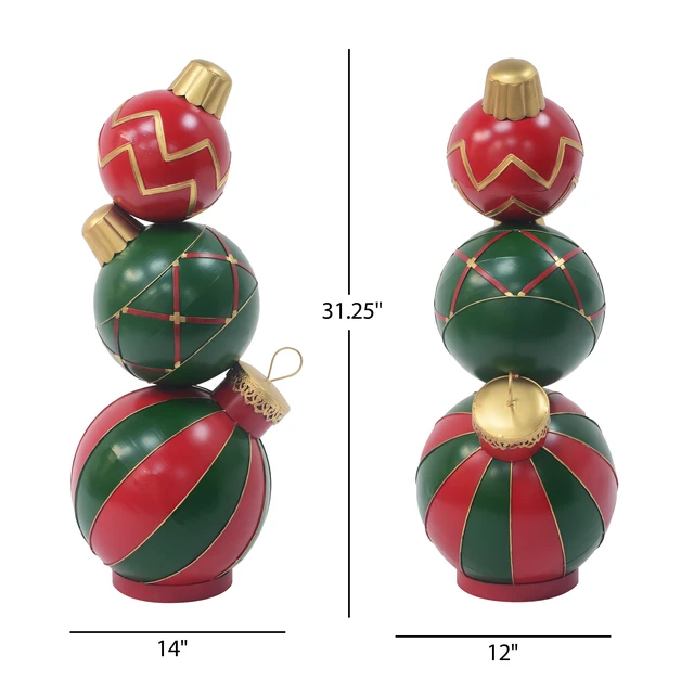 Alt view image 2 of 6 - Stacked Christmas Ball Decoration, Red, Iron