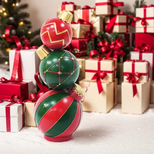 Alt view image 5 of 6 - Stacked Christmas Ball Decoration, Red, Iron