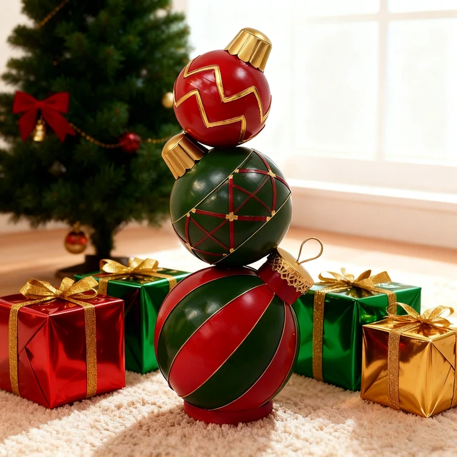 Alt view image 6 of 6 - Stacked Christmas Ball Decoration, Red, Iron
