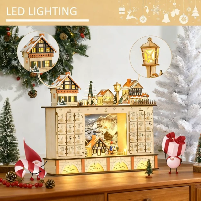 Alt view image 5 of 7 - Table Xmas Wooden Store Holiday Decoration, Christmas Advent Calendar with Countdown Drawer Village, Natural, Plywood