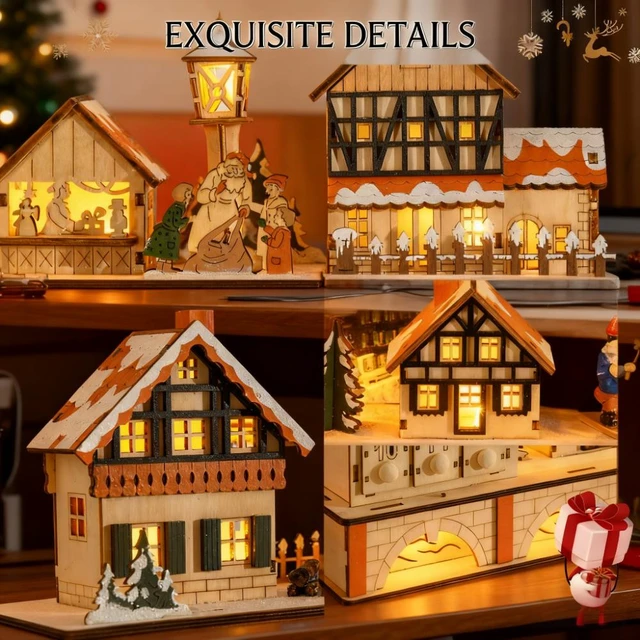 Alt view image 4 of 7 - Table Xmas Wooden Store Holiday Decoration, Christmas Advent Calendar with Countdown Drawer Village, Natural, Plywood