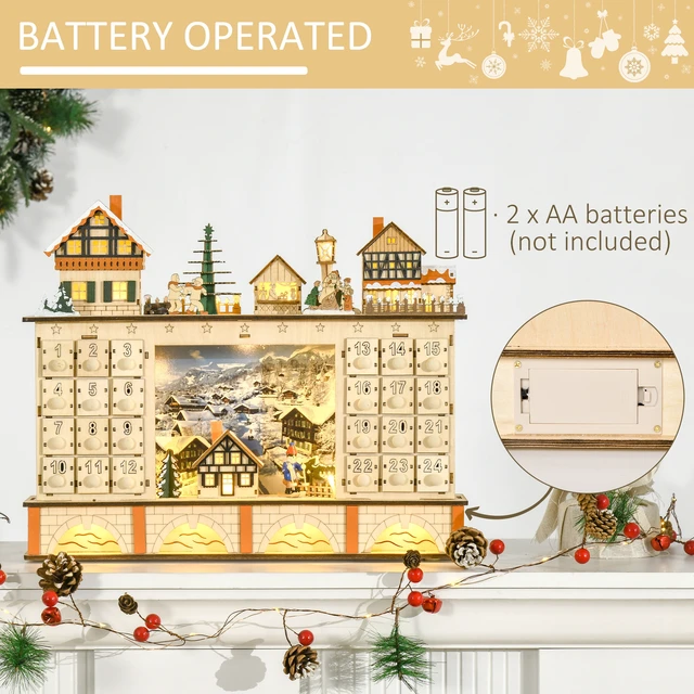 Alt view image 7 of 7 - Table Xmas Wooden Store Holiday Decoration, Christmas Advent Calendar with Countdown Drawer Village, Natural, Plywood