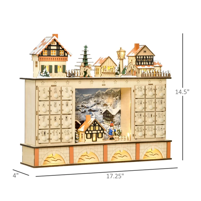 Alt view image 3 of 7 - Table Xmas Wooden Store Holiday Decoration, Christmas Advent Calendar with Countdown Drawer Village, Natural, Plywood