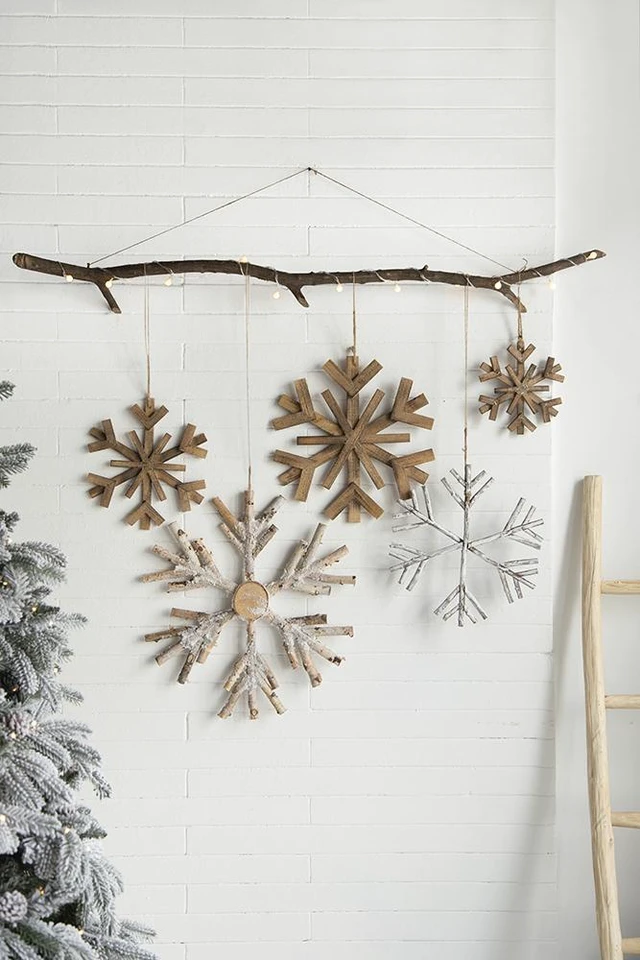 Alt view image 5 of 7 - Inchx 17.7 Inch Large Fir Snowflake Ornaments, Hanging Decor Accents for Christmas Tree Wall Art Holiday Display Set