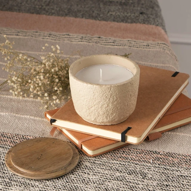 Main image of Jar Candle Ecomix Wax Fill with Wooden Lid Mimosa, 7 oz, Light Beige, Soy Wax