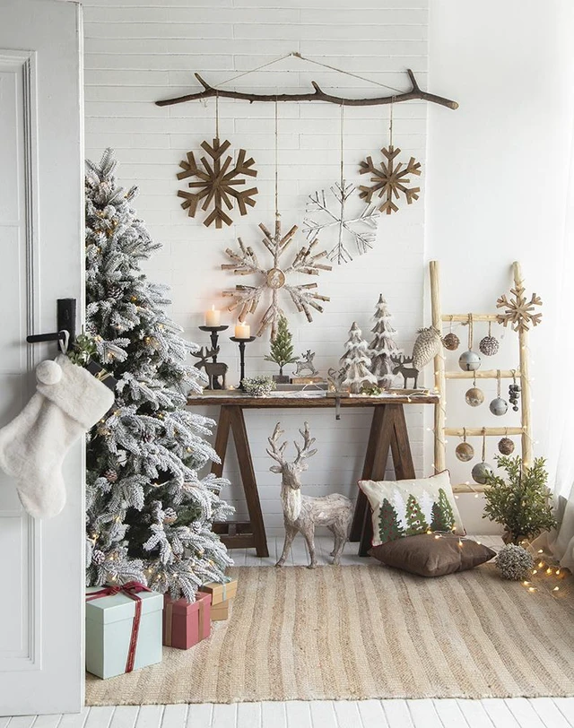 Alt view image 6 of 7 - Inchx 17.7 Inch Large Fir Snowflake Ornaments, Hanging Decor Accents for Christmas Tree Wall Art Holiday Display Set