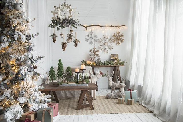 Alt view image 7 of 7 - Inchx 17.7 Inch Large Fir Snowflake Ornaments, Hanging Decor Accents for Christmas Tree Wall Art Holiday Display Set