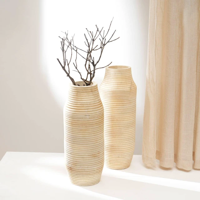 Main image of Decorative Handcrafted Accent Vase for Living 7, Beige, Wood