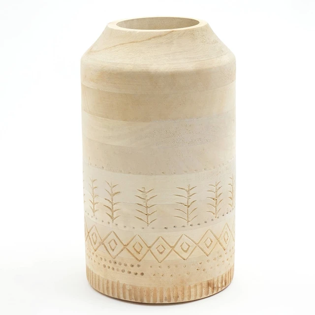 Alt view image 3 of 5 - Decorative Handcrafted Accent Vase for Living Room-8.5, Beige, Wood