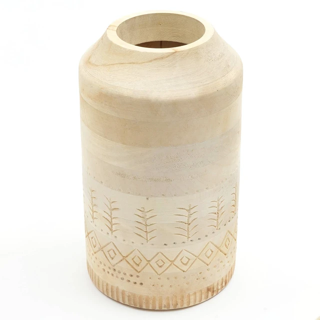 Alt view image 4 of 5 - Decorative Handcrafted Accent Vase for Living Room-8.5, Beige, Wood