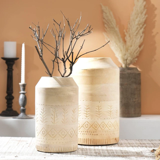 Main image of Decorative Handcrafted Accent Vase for Living Room-8.5, Beige, Wood