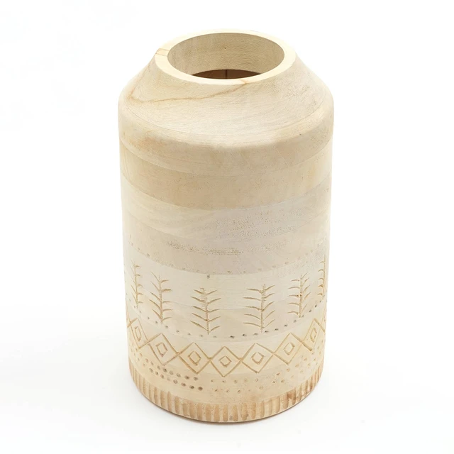 Alt view image 2 of 5 - Decorative Handcrafted Accent Vase for Living Room-8.5, Beige, Wood