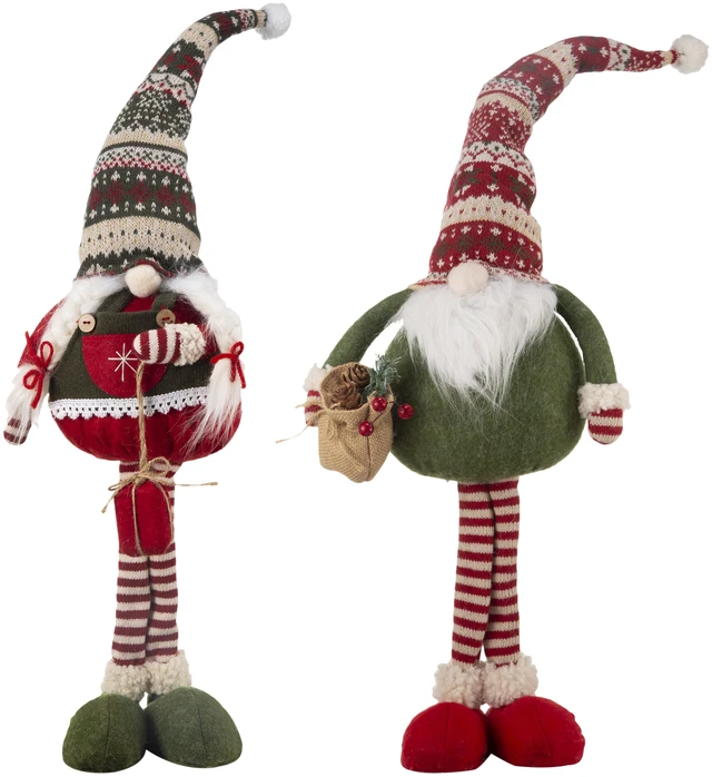 Main image of 2 8.7 5.5 29.5 Inch Fabric Standing Holiday Gnomes, Knit Hats, Multi, Polyester