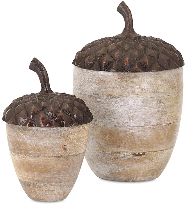 Main image of Set Wooden Acorn Accents with Aluminum Top, l 10 Inch, Brown, Metal and Wood