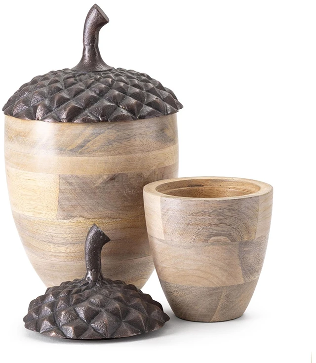 Alt view image 2 of 7 - Set Wooden Acorn Accents with Aluminum Top, l 10 Inch, Brown, Metal and Wood