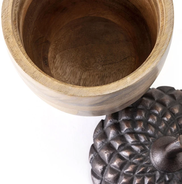 Alt view image 6 of 7 - Set Wooden Acorn Accents with Aluminum Top, l 10 Inch, Brown, Metal and Wood
