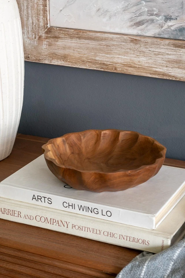 Main image of 7.9 2 Inch Shallow Bowl with Earthy Brown Finish, Wood