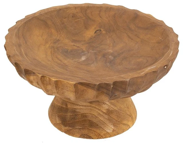 Alt view image 3 of 7 - 7.9 3.9 Inch Decorative Pedestal Bowl with Brown Finish, Wood