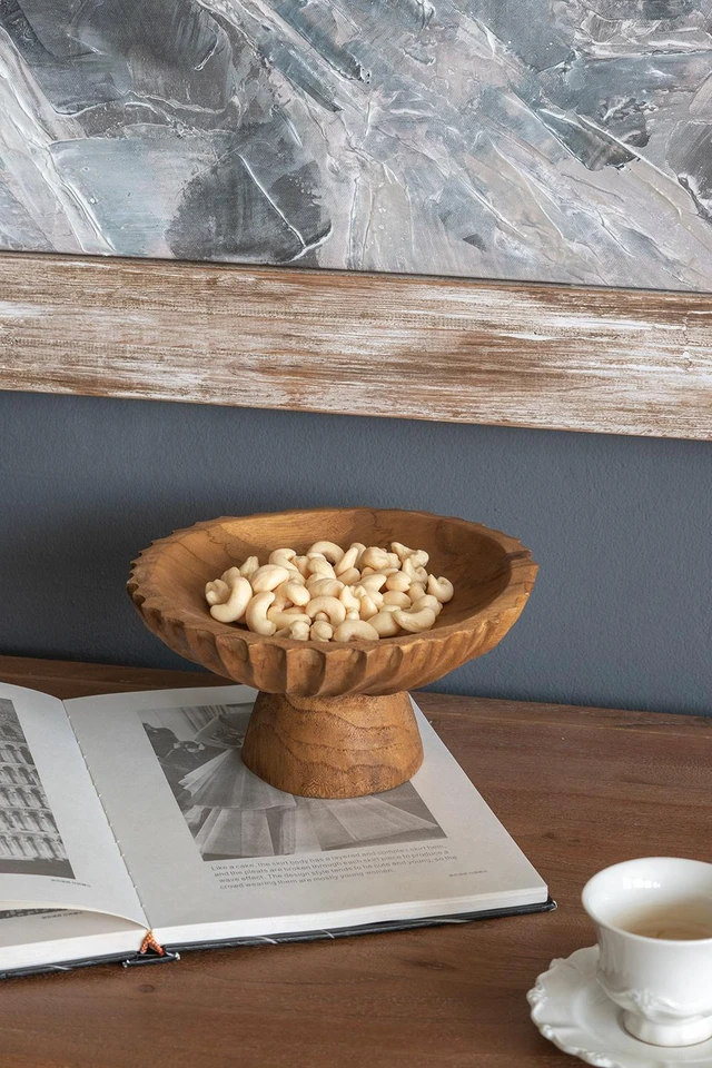 Alt view image 2 of 7 - 7.9 3.9 Inch Decorative Pedestal Bowl with Brown Finish, Wood