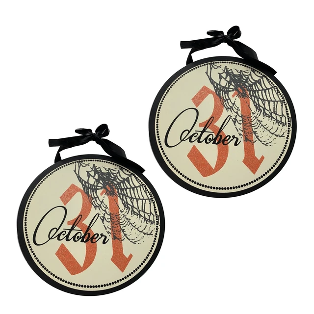 Alt view image 2 of 7 - Set, 12 Inch Halloween Circle Sign, Multi, ABS, MDF and Polyester