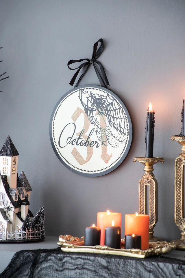 Alt view image 5 of 7 - Set, 12 Inch Halloween Circle Sign, Multi, ABS, MDF and Polyester