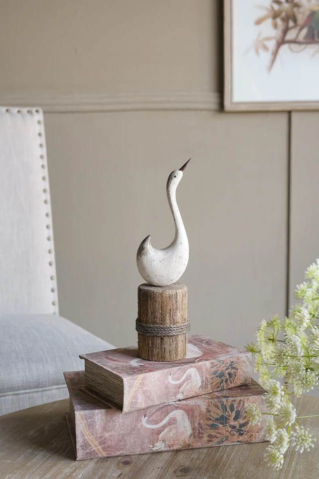 Main image of 3 3x10.8 Inch Paulownia Swan Sculpture Brown Base, Brown Antique White, Wood