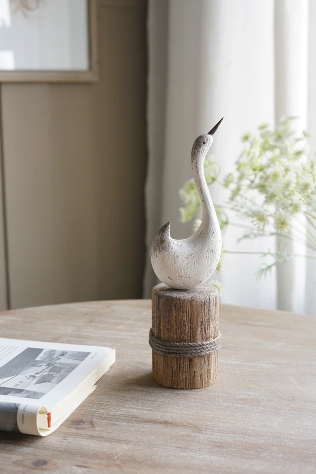 Alt view image 7 of 7 - 3 3x10.8 Inch Paulownia Swan Sculpture Brown Base, Brown Antique White, Wood