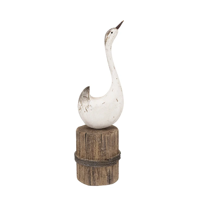 Alt view image 2 of 7 - 3.9 14 Inch Paulownia Swan Sculpture Brown Base, Brown Antique White, Wood