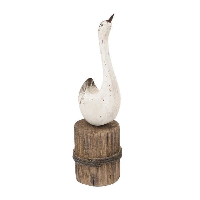 Alt view image 3 of 7 - 3.9 14 Inch Paulownia Swan Sculpture Brown Base, Brown Antique White, Wood