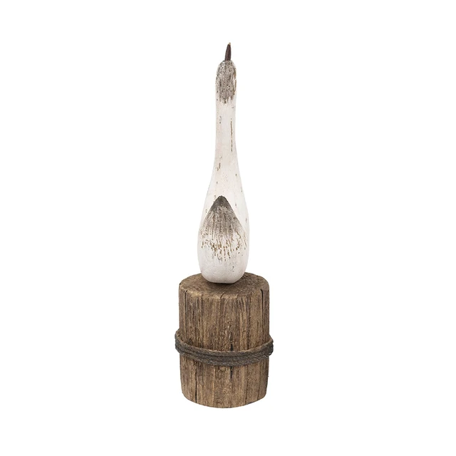 Alt view image 4 of 7 - 3.9 14 Inch Paulownia Swan Sculpture Brown Base, Brown Antique White, Wood