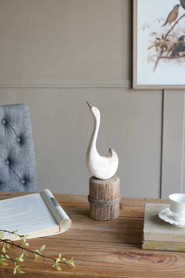 Alt view image 7 of 7 - 3.9 14 Inch Paulownia Swan Sculpture Brown Base, Brown Antique White, Wood