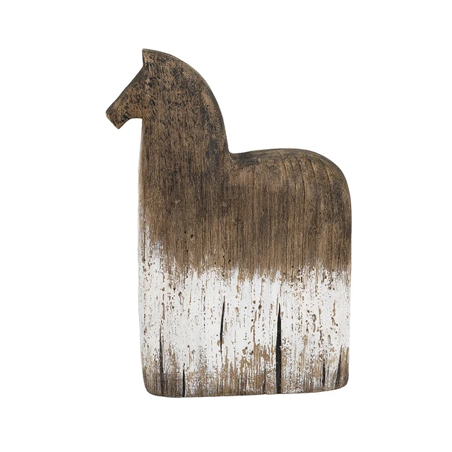 Alt view image 3 of 7 - 8.7 3.1 12.6 Inch Horse Figurine with Distressed and White Finish, Brown Antique White, Wood