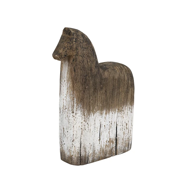 Alt view image 2 of 7 - 8.7 3.1 12.6 Inch Horse Figurine with Distressed and White Finish, Brown Antique White, Wood