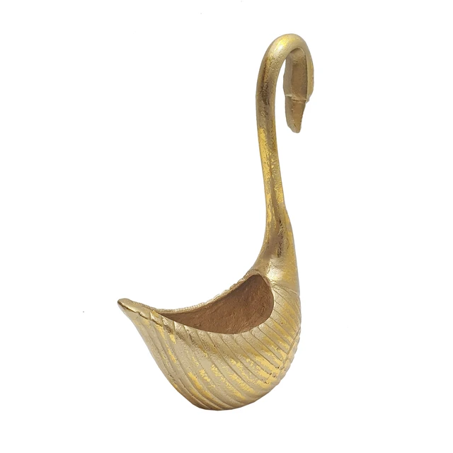 Alt view image 3 of 7 - Inchx 4.1 13 Inch Aluminum Swan Sculpture Swan Planter, Gold, Aluminium